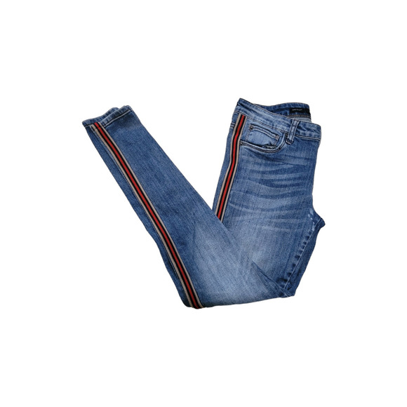Sts BLUE Piper Skinny Straight Leg Red & Tan Stripe Blue Denim Jeans Sz. 6 - Picture 5 of 9